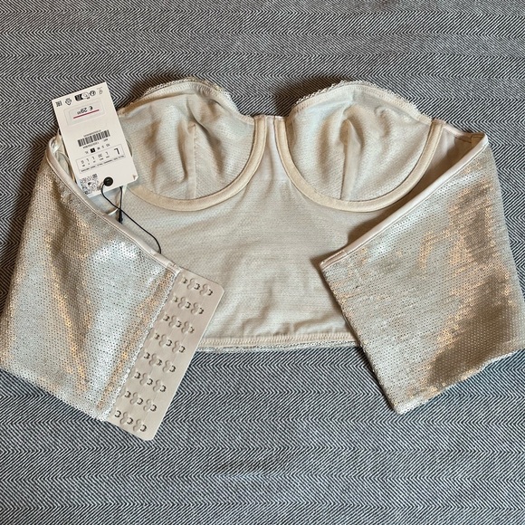 NWT Zara Sequin Bustier Top Size Large - Picture 4 of 10
